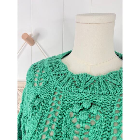 Zara Green Pom Pom Knit Slouchy Sweater Womens Medium Blogger Favorite - Picture 6 of 11